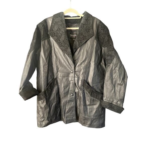 Vintage Wilsons Pelle Studio Thinsulate Black Leather & Suede Jacket Trench L - Picture 2 of 9